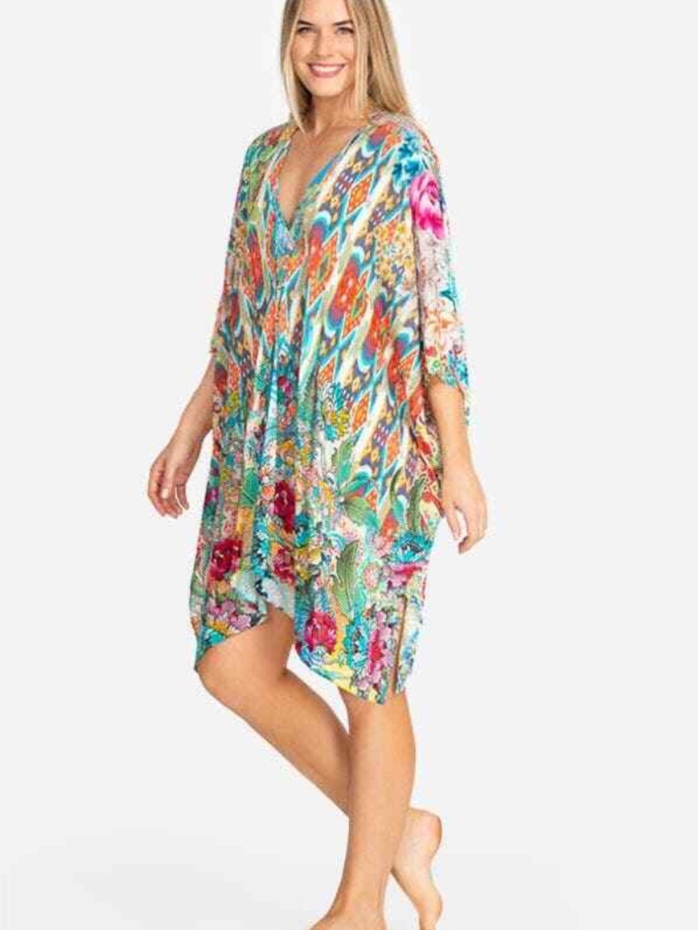 Johnny Was Pearce Silk Kimono | Vibrant Boho Floral Tassel Tie - Picture 2 of 12